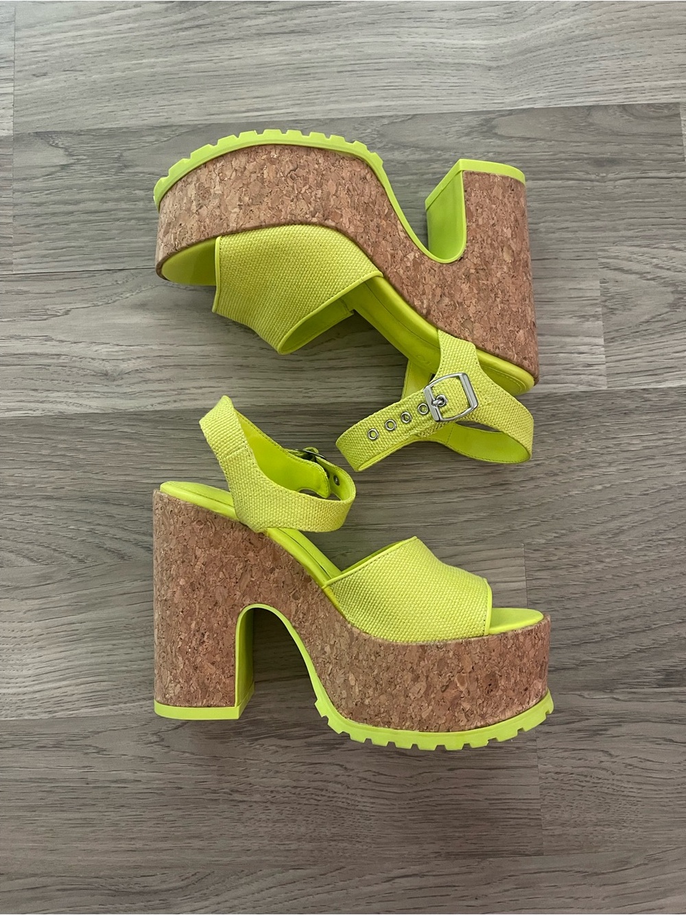 Rocco D’Amelio Footwear Jordina Cork Platform Heel Sandal Citron Neon Lime Green